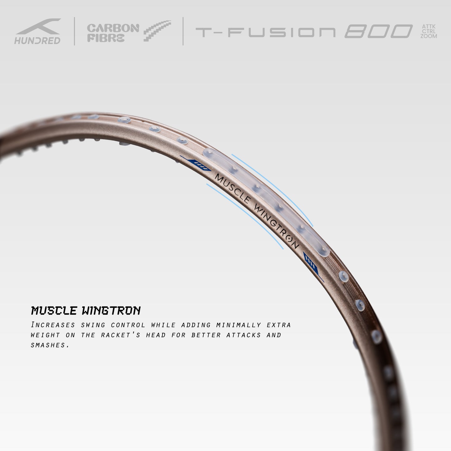 HUNDRED T-Fusion 800 Zoom Unstrung Badminton Racket | Max. Spannung ≤34 lbs | T-Fuse & Muscle Frame Tech | Leicht & Ausgewogen | G6-Griff | Volle Abdeckung | Für fortgeschrittene Spieler