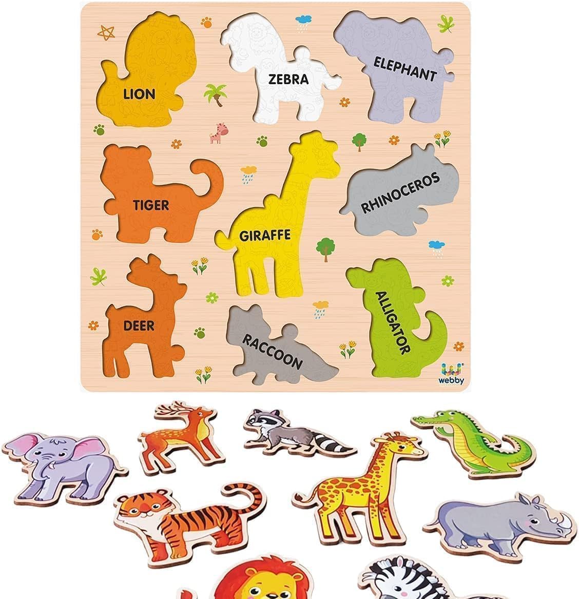 Webby Holz-Lernpuzzle-Spielzeug für Jungen und Mädchen Verbessert die visuelle Wahrnehmung, Form- und Farberkennung Fördert das Gedächtnis und die Feinmotorik Kindersicheres Design