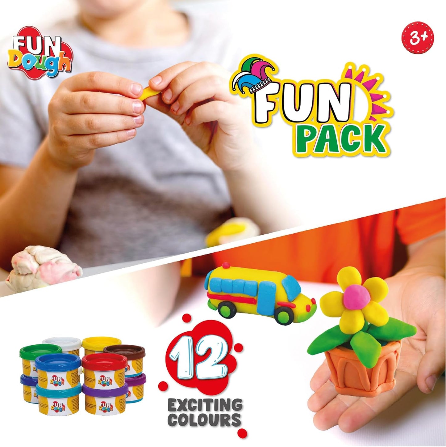 Funskool-Fundough Compound Box of Colours, 600 g, (12 × 50 g) Mehrfarbig, Knete, Spielzeug, Formen, Modellieren, ab 3 Jahren (1731200)