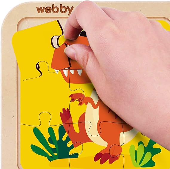 Webby 4-in-1-Dinosaurier-Holzpuzzle für Kleinkinder, pädagogisches Puzzle für Kinder ab 2 Jahren, fördert das Gedächtnis, kreatives Denken und die Farberkennung, sicheres, umweltfreundliches Holz, 36 Teile