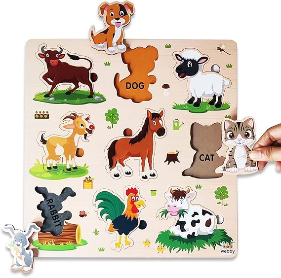 Webby Holz-Lernpuzzle-Spielzeug für Jungen und Mädchen Verbessert die visuelle Wahrnehmung, Form- und Farberkennung Fördert das Gedächtnis und die Feinmotorik Kindersicheres Design