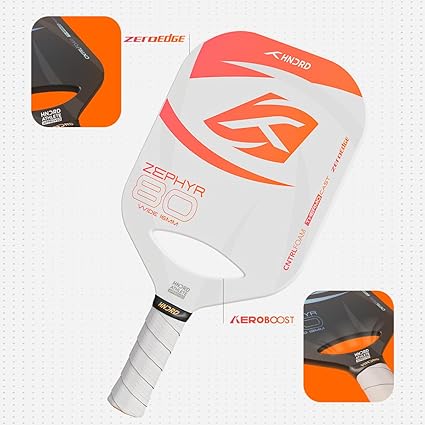Hundred Zephyr 80 Wide Pickleball-Schläger | Kontrollspiel | Kostenlose Tasche inklusive (Weiß/Orange)