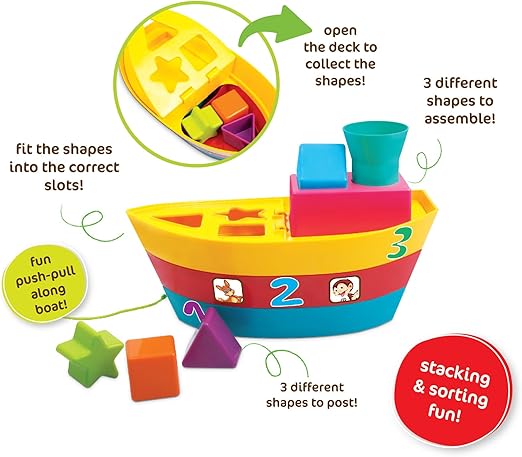 Giggles Funskool Stapelboot, Ziehspielzeug, stapelbares Spielzeug für Kinder, fördert das Lernen und die Entwicklung, lustige Aktivität für Babys, Geschenkset für Kinder, Alter ab 18 Monaten