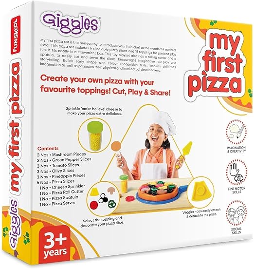 Funskool Giggles Meine erste Pizza, Rollenspielzeug, Essensset mit 15 Belägen, Rollenspiel, Spielzeug für Kinder und Kleinkinder, ab 3 Jahren, mehrfarbig