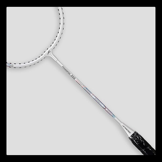 HUNDRED Powertek 200 Badmintonschläger mit Kopfabdeckung (Größe: Standard, Griffgröße:G5) | Besaitet | Material: Aluminium | Für fortgeschrittene Spieler | Gewicht: 95 Gramm | Maximale Saitenspannung - 18-20lbs