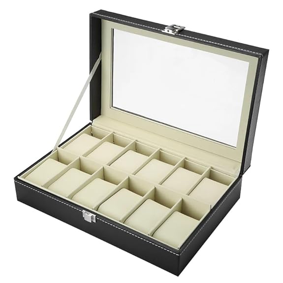YouBella Jewelry and Watch Organizer Box for Men and Women Watch Case Holder Organizer Case with 12 Slots for Watches in PU Leather
