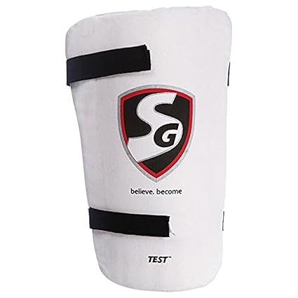 SG Test Cricket Oberschenkelpads | Farbe: Weiß | Größe: Junior | Material: Leder | Für Männer und Jungen | Leichtgewicht | Schaumstoff mit geringer Dichte | Elastische Riemen um Taille und Bein | Klettverschlüsse | Einstellbar