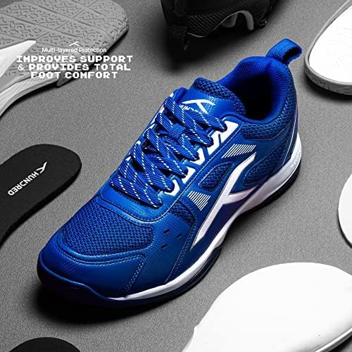 Hundred Raze Unisex Badminton Sports Shoes (Non-Marking) | for Indoor Squash, Table Tennis, Basketball & Paddle Pickle | Lightweight | X-Cushion, Toe Assist