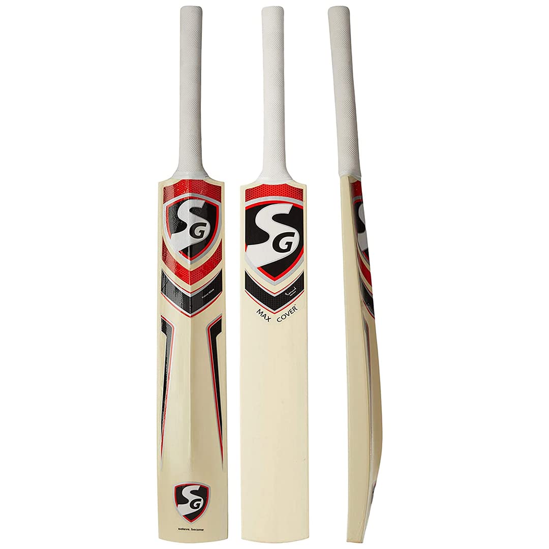 SG Max Cover Cricketschläger für Herren und Jungen (Beige) | Material: Kashmir Willow | Leichtgewicht | Free Cover | Spielfertig | Für Fortgeschrittene Spieler | Ideal für Lederball
