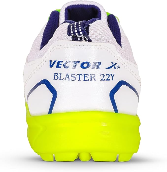 Vector X Blaster-22 Yards Cricket Shoes | Color: White & Green | Size: 4 UK/ 5US/ 38EU | For Men & Boys | Material: Synthetic | High quality rubber outsole with rounded studs