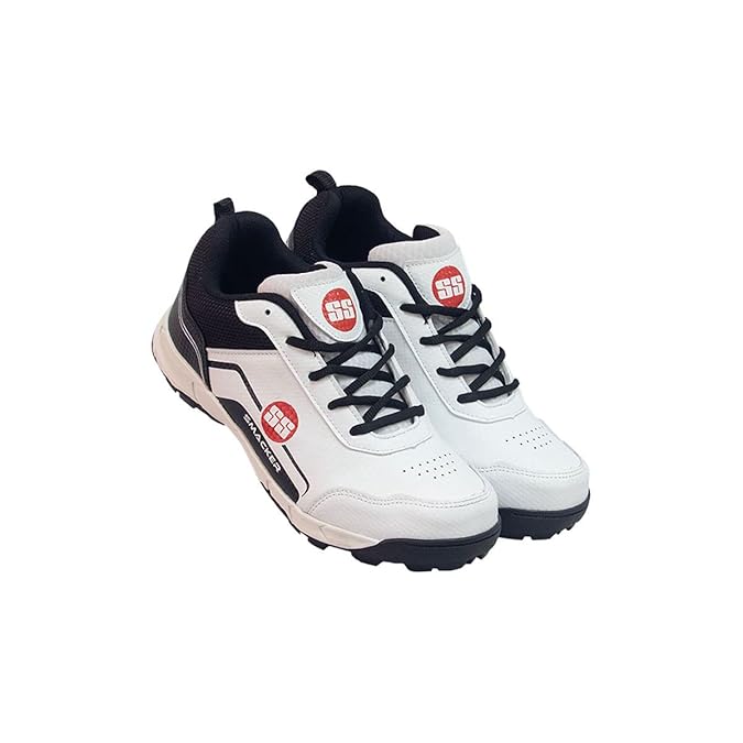 SS SMACKER Cricketschuh (Farbe: Weiß & Marineblau, Größe: UK6/ US7/ EU40) | Für Herren & Jungen | Material: Polyurethan (PU) | leicht | Verbesserte Stabilität im Spiel