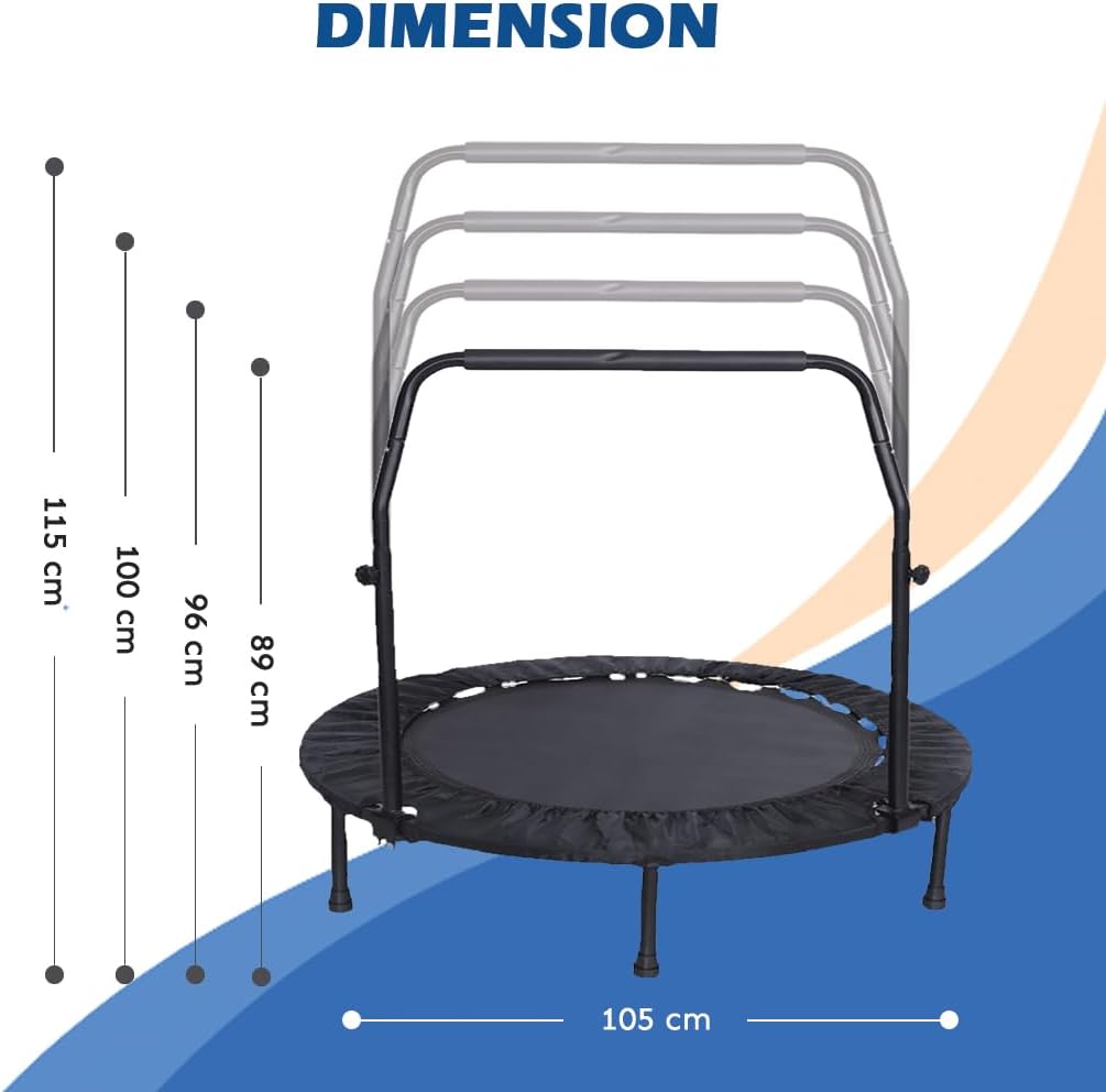 Endless 40” Foldable Mini Trampoline with Handle and Max. load 220 kg | Black & Red | Material: Alloy steel, nylon | Indoor and outdoor fitness workouts | Anti-slip | Perfect for aerobic exercises