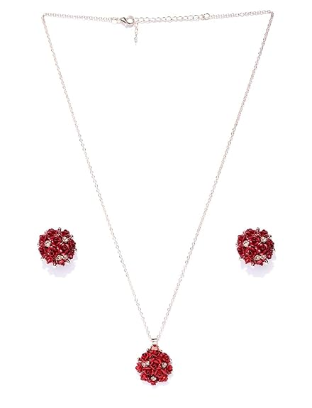 YouBella Crystal Rose Shape Floral Halskette Set | mit Ohrringen | Gold plated | Material: Messing | Modischer Kunstschmuck | Für Frauen & Mädchen | Perfekt für alle Anlässe