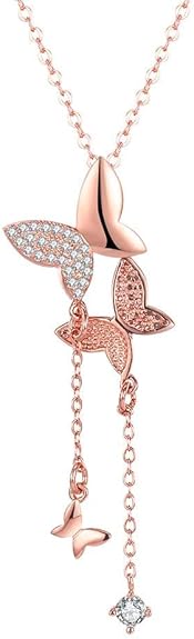 YouBella Stylish butterfly pendant with long chain necklace | Rose Gold | Material: Brass | Fashionable art jewelry | Ideal as a gift and for personal use | For women & girls