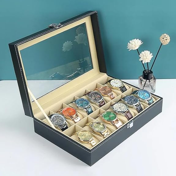 YouBella Jewelry and Watch Organizer Box for Men and Women Watch Case Holder Organizer Case with 12 Slots for Watches in PU Leather