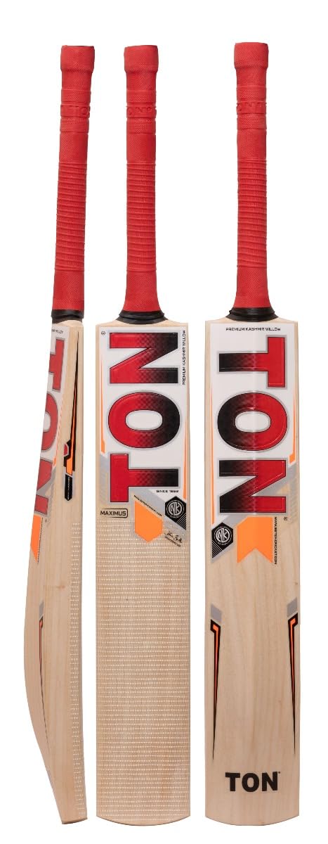 SS TON Maximus Cricketschläger für Herren und Jungen (Beige) | Material: Kashmir Willow | Leichtgewicht | Kostenlose Hülle | Spielfertig | Für fortgeschrittene Spieler | Ideal für Lederball