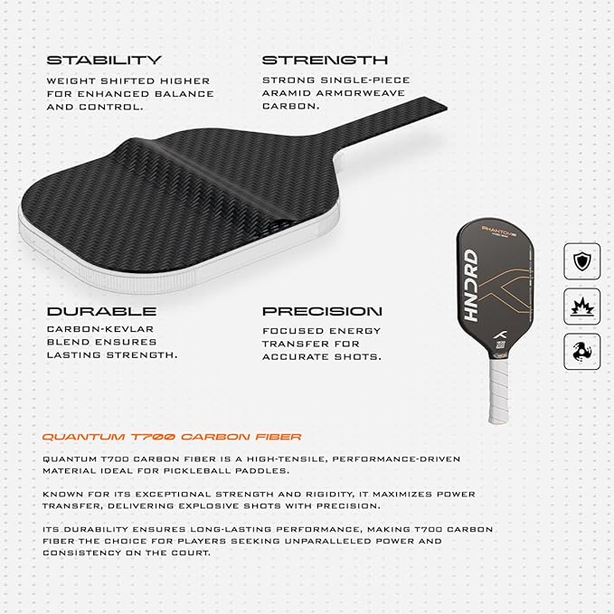 Hundred Phantom 20 Xtend Pickleball-Schläger | Power Play | Kostenlose Tasche inklusive (Schwarz/Weiß)