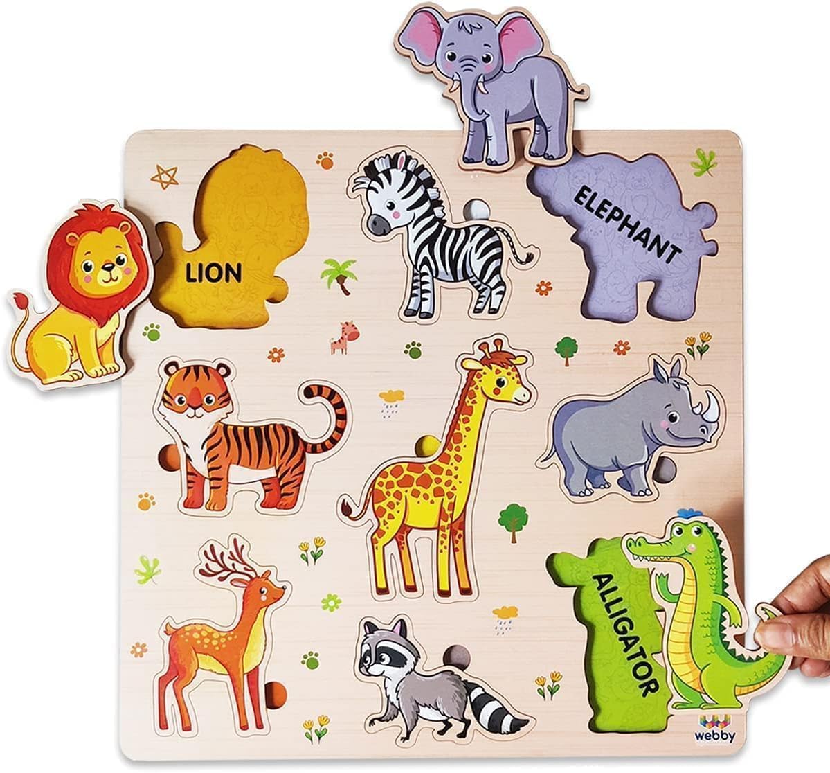 Webby Holz-Lernpuzzle-Spielzeug für Jungen und Mädchen Verbessert die visuelle Wahrnehmung, Form- und Farberkennung Fördert das Gedächtnis und die Feinmotorik Kindersicheres Design