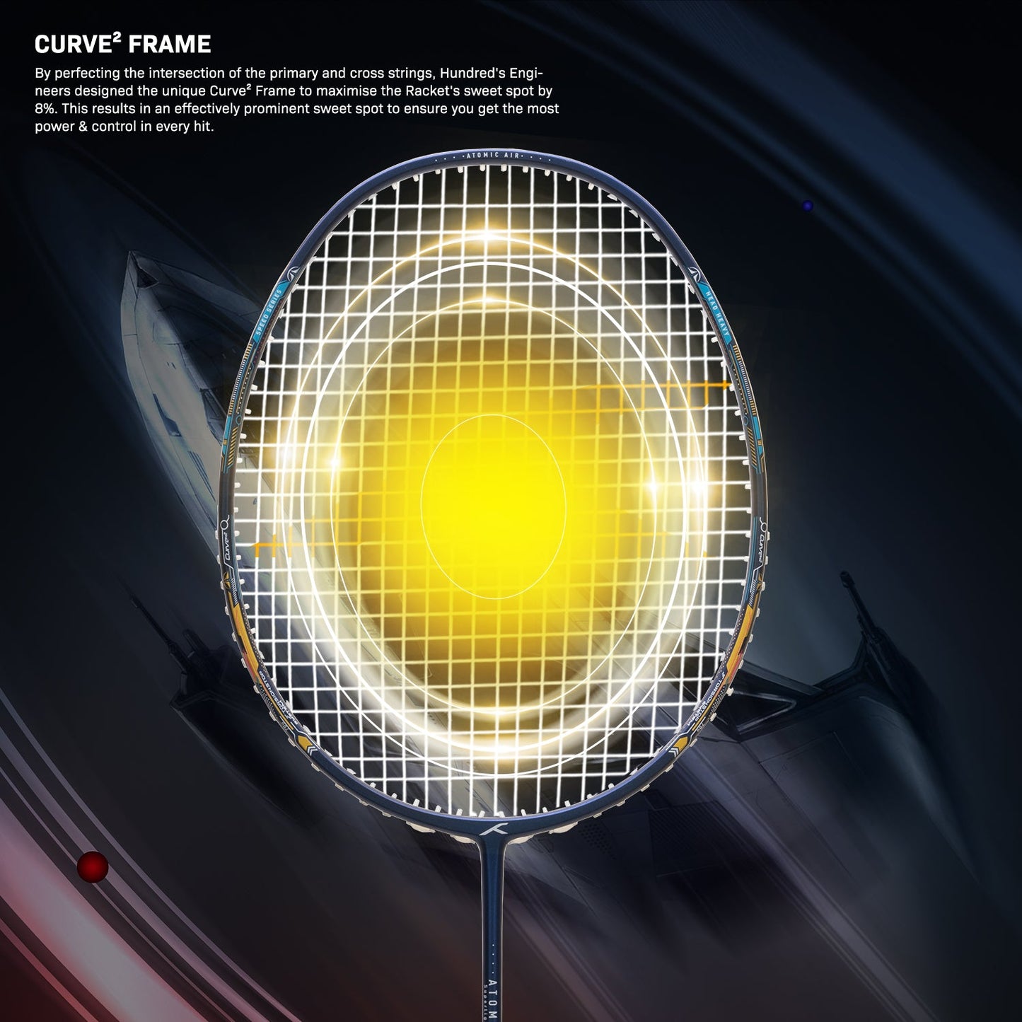 Hundred ATOMIC AIR 78 badminton racket, black/gold