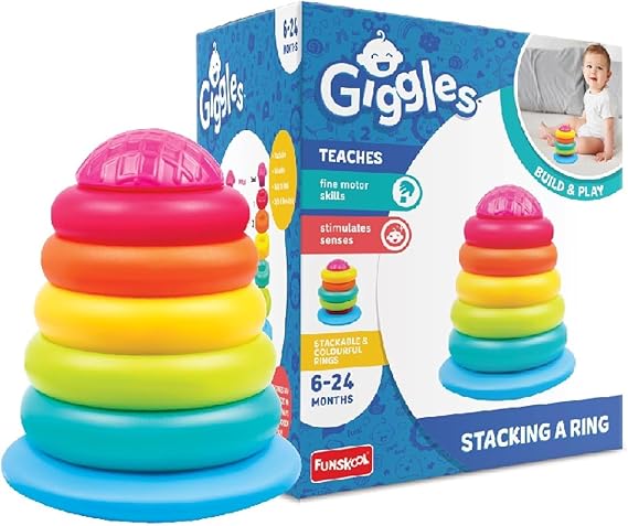 Giggles Funskool Stack A Ring, mehrfarbiges Stapelspielzeug mit 5 bunten Ringen, hilft beim Greifen, Schütteln und Stapeln, ab 12 Monaten, Spielzeug für Kleinkinder und Vorschulkinder
