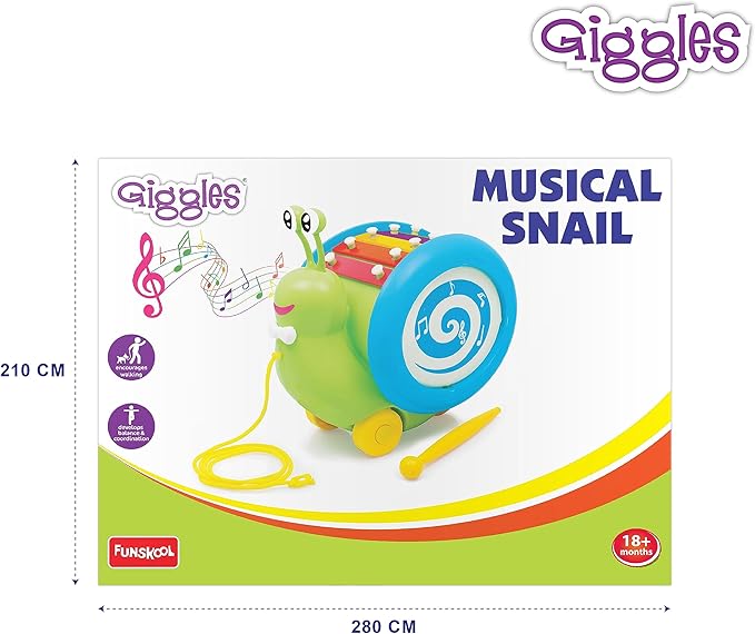 Funskool 3-in-1-Musikalische Schnecke zum Ziehen | Xylophon, Trommel und Spielzeug zum Ziehen | Gehhilfe für Kleinkinder | Alter: ab 12 Monaten | Mehrfarbig | Spielzeug für Babys und Kleinkinder
