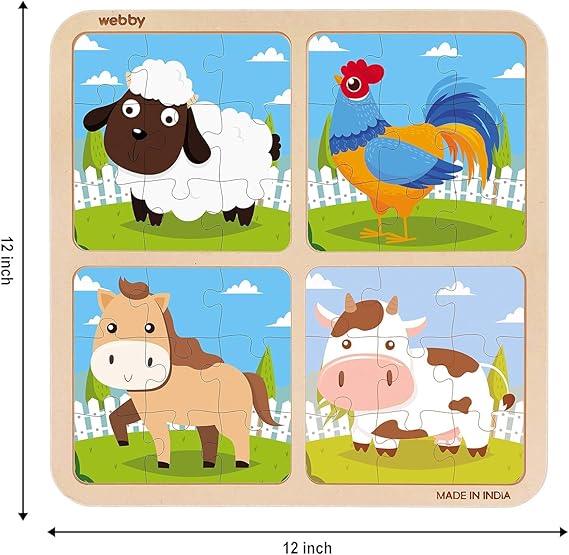 Webby 4-in-1-Holzpuzzle für Kinder Lernpuzzle-Set für Kleinkinder Fördert Gedächtnis, Konzentration, Form- und Farberkennung Umweltfreundliches Holz Sicheres und spannendes Spielzeug für Kinder ab 2 Jahren