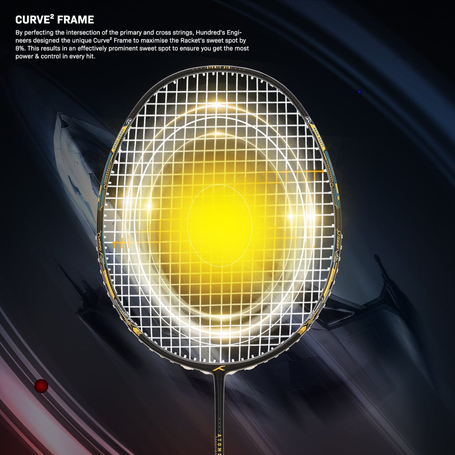 Hundred ATOMIC AIR 78 badminton racket, black/gold