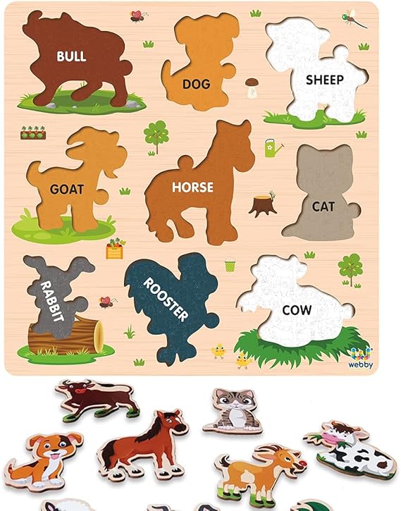 Webby Holz-Lernpuzzle-Spielzeug für Jungen und Mädchen Verbessert die visuelle Wahrnehmung, Form- und Farberkennung Fördert das Gedächtnis und die Feinmotorik Kindersicheres Design
