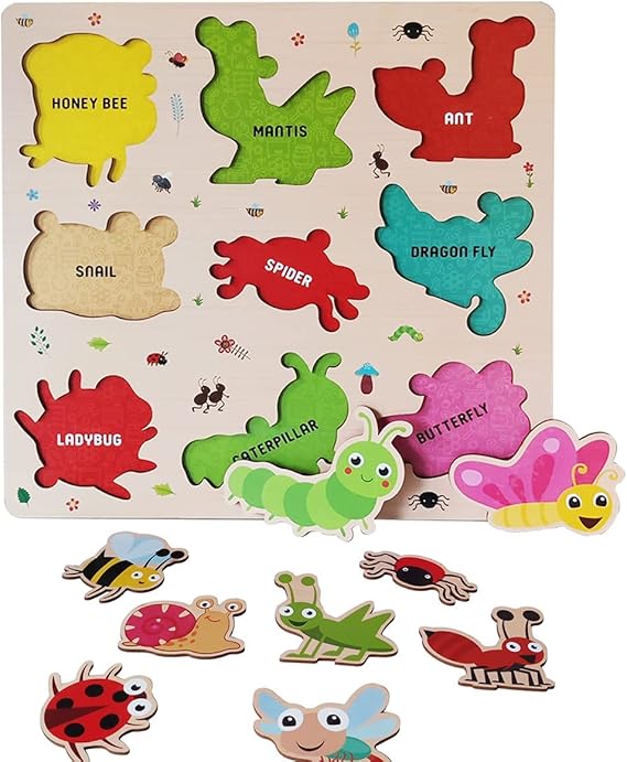 Webby Holz-Lernpuzzle-Spielzeug für Jungen und Mädchen Verbessert die visuelle Wahrnehmung, Form- und Farberkennung Fördert das Gedächtnis und die Feinmotorik Kindersicheres Design
