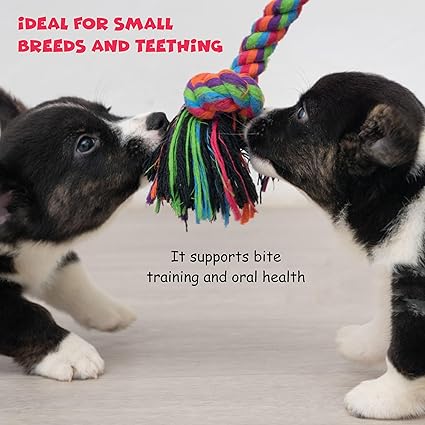 FUNFY 7 Pcs Puppy Kauspielzeug für Hund Zahnen | Hund Kauspielzeug mit Seil Spielzeug, mehrere Treaded Ball Form Seile, Star Fish Toy, Burger und Quietschspielzeug für kleine mittlere Hunde