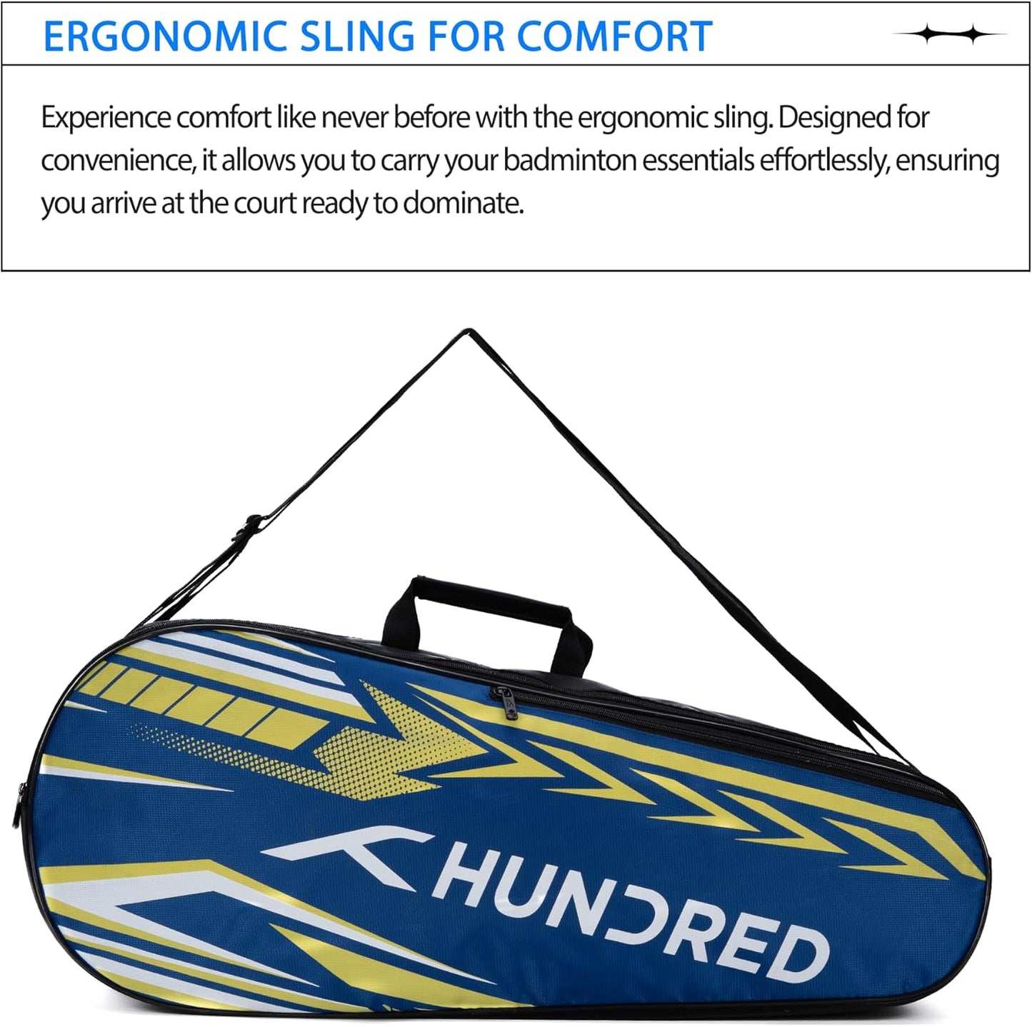 HUNDRED Urban Pod Badminton Kit Bag, 3 Spacious Compartments, Double Zip Closure