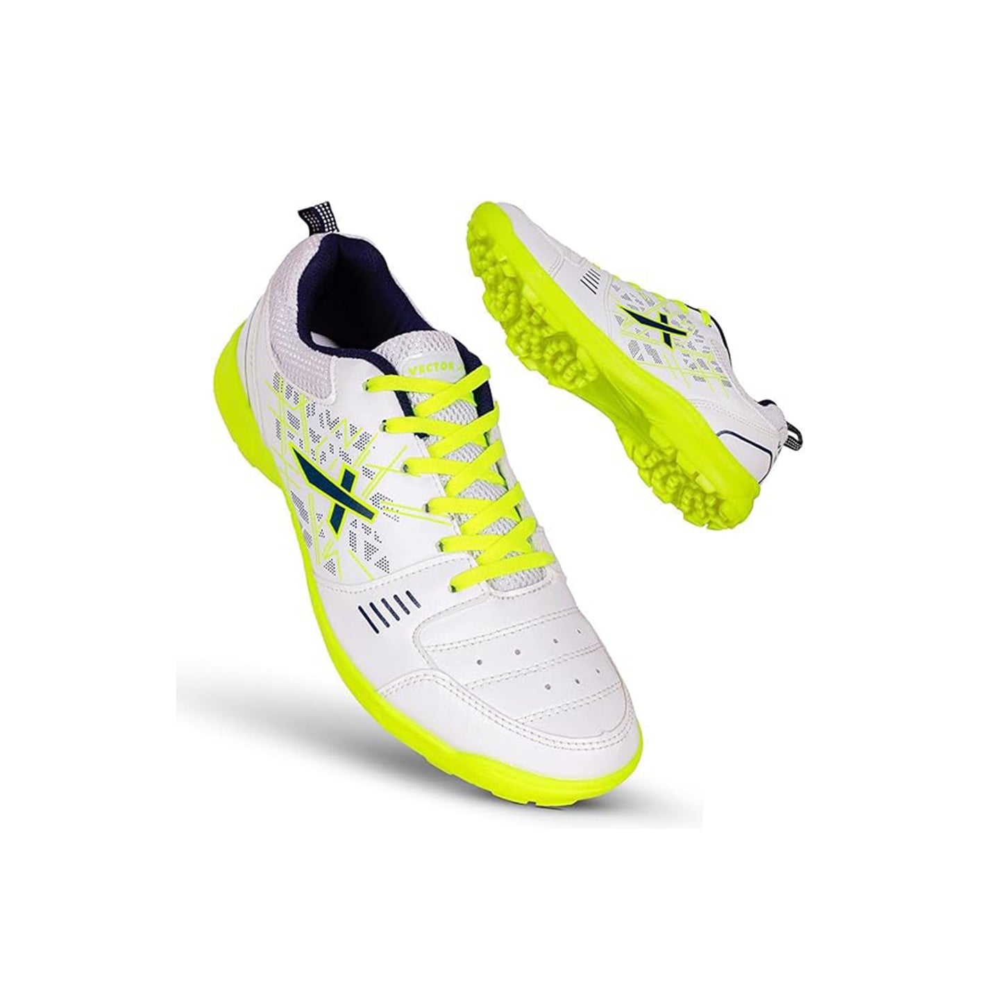 Vector X Blaster-22 Yards Cricket Shoes | Color: White & Green | Size: 4 UK/ 5US/ 38EU | For Men & Boys | Material: Synthetic | High quality rubber outsole with rounded studs