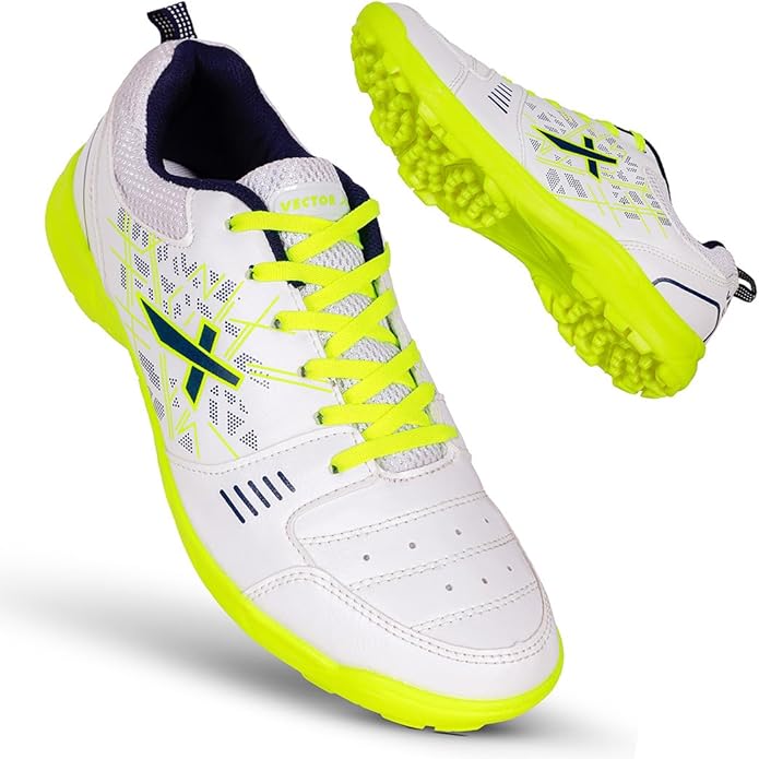 Vector X Blaster-22 Yards Cricket Shoes | Color: White & Green | Size: 4 UK/ 5US/ 38EU | For Men & Boys | Material: Synthetic | High quality rubber outsole with rounded studs