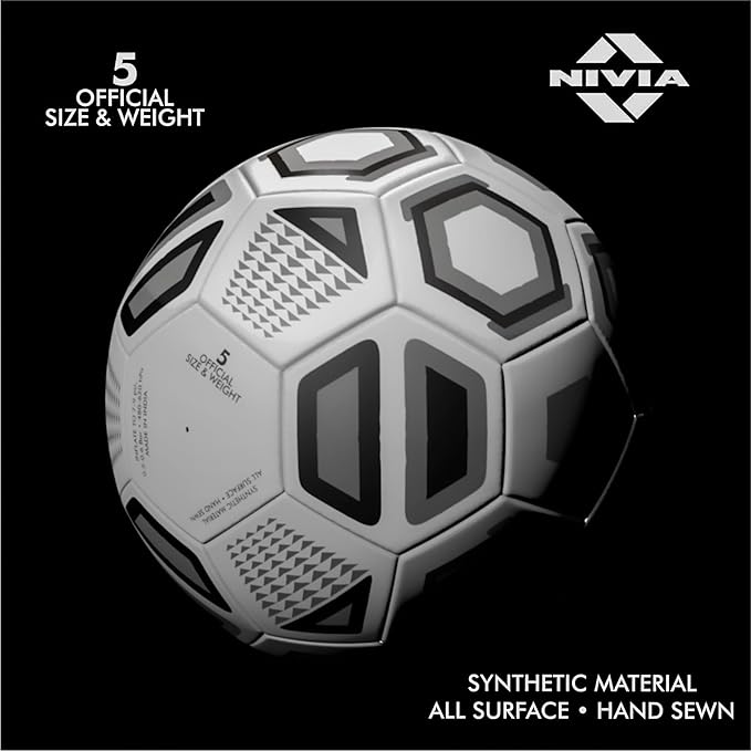 Nivia Black and White Football/Rubberized Stitched Football/32 Panel/Suitable for Hard Ground without Grass/Training Football/For Men/Women/Size - 5 (Black/White)