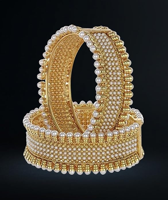 YouBella Traditionelles Armreifen-Set mit Perlenbesatz | Vergoldet | Material: Messing | Größe: 2,8 | Modischer Kunstschmuck | Für Frauen und Mädchen | Langanhaltendes Finish | Geeignet für alle Gelegenheiten