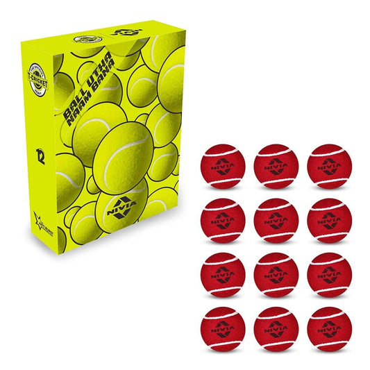 Nivia Heavy Cricket-Tennisball Packung mit 12 Bällen | Farbe: Rot |  Material: Gummi | Schwerer Ball | Übungsball | Cricket-Trainingsball