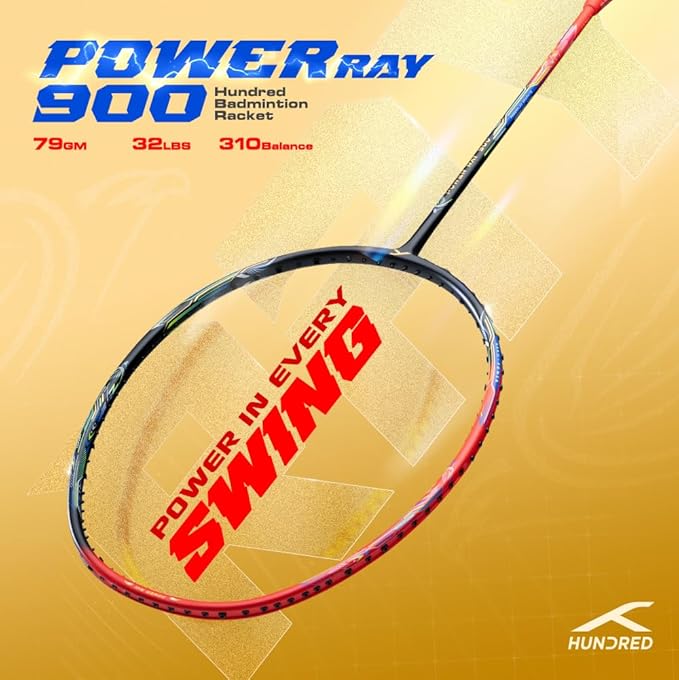 Hundred Power Ray 900 Badmintonschläger mit Vollbezug | 79 Gramm | Maximale Spannung ≤32 lbs