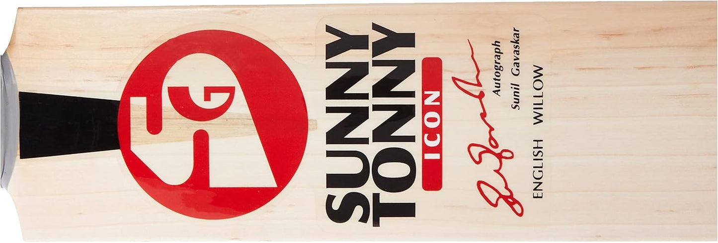 Sg Sunny Tonny Icon Cricketschläger aus englischer Weide Grade 4 (Größe: kurzer Griff, Lederball), Holz, Mehrfarbig