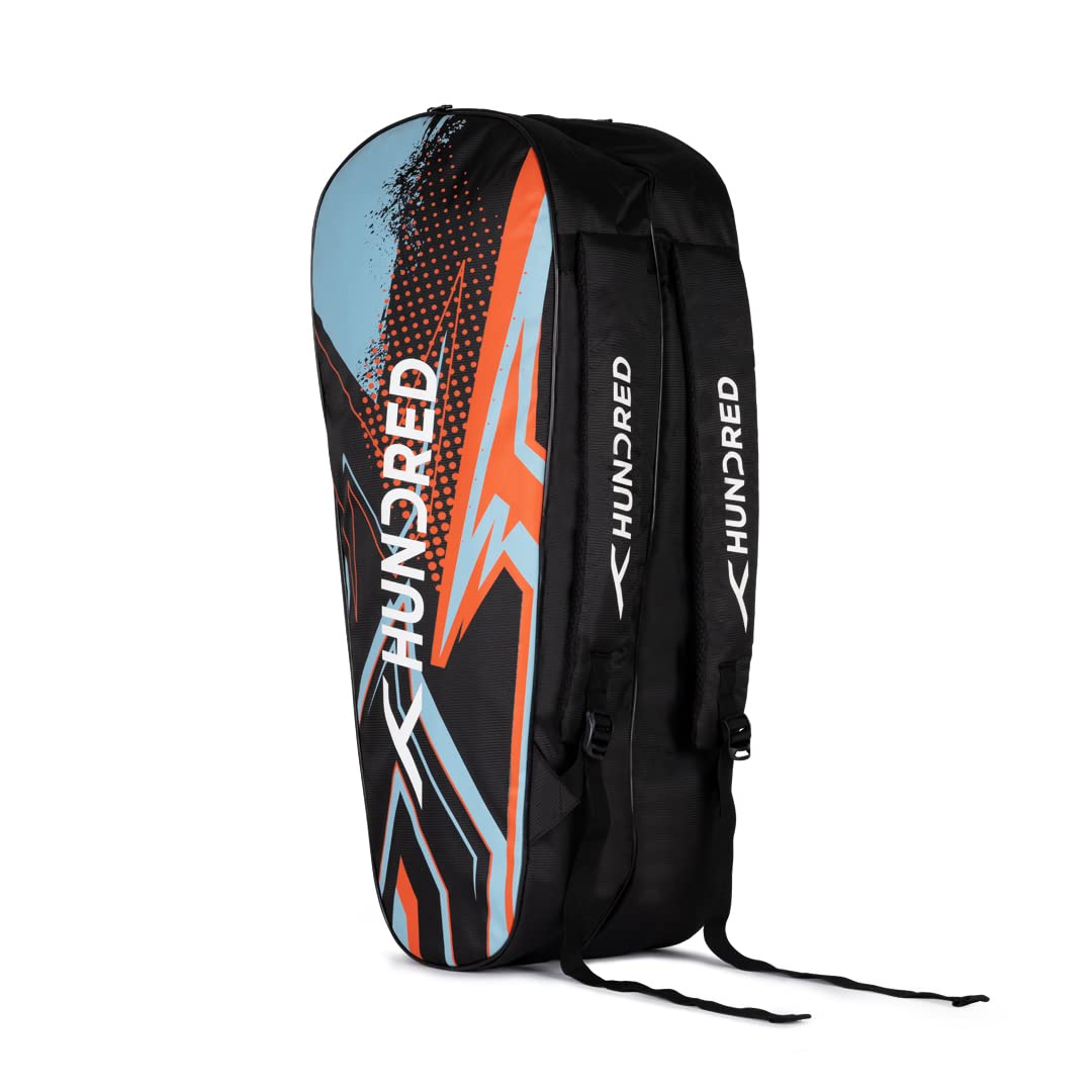 HUNDRED Zest Badminton- und Tennisschläger-Tasche | Material: Polyester | Mehrere Fächer mit Seitentasche | Einfacher Tragegriff | Gepolsterte Rückengurte | Reißverschlusstasche vorne
