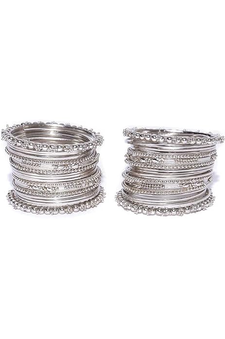 YouBella Traditional Silver-Plated Oxidized Bangle Set | Material: Brass | Size: 2.6 | Fashionable Art Jewelry | For Women and Girls | Long-Lasting Finish | Suitable for All Occasions