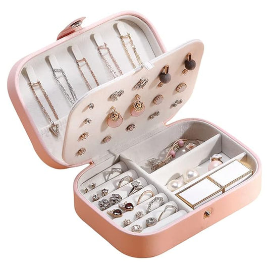 YouBella Portable Jewelry Organizer Case | With Dividers | Pink | Material: PU Leather | Elegant Appearance | Ideal for Personal Use and Gold Plating | Multipurpose Storage | For Women and Girls