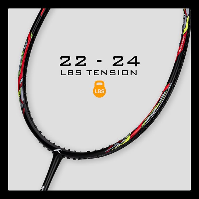 HUNDRED Powertek 2000 PRO Badminton Racket with Full String (Size: Standard, Grip Size: G6) | Stringing | Material: Graphite | For advanced players | Weight: 90 grams | Maximum string tension - 22-24lbs