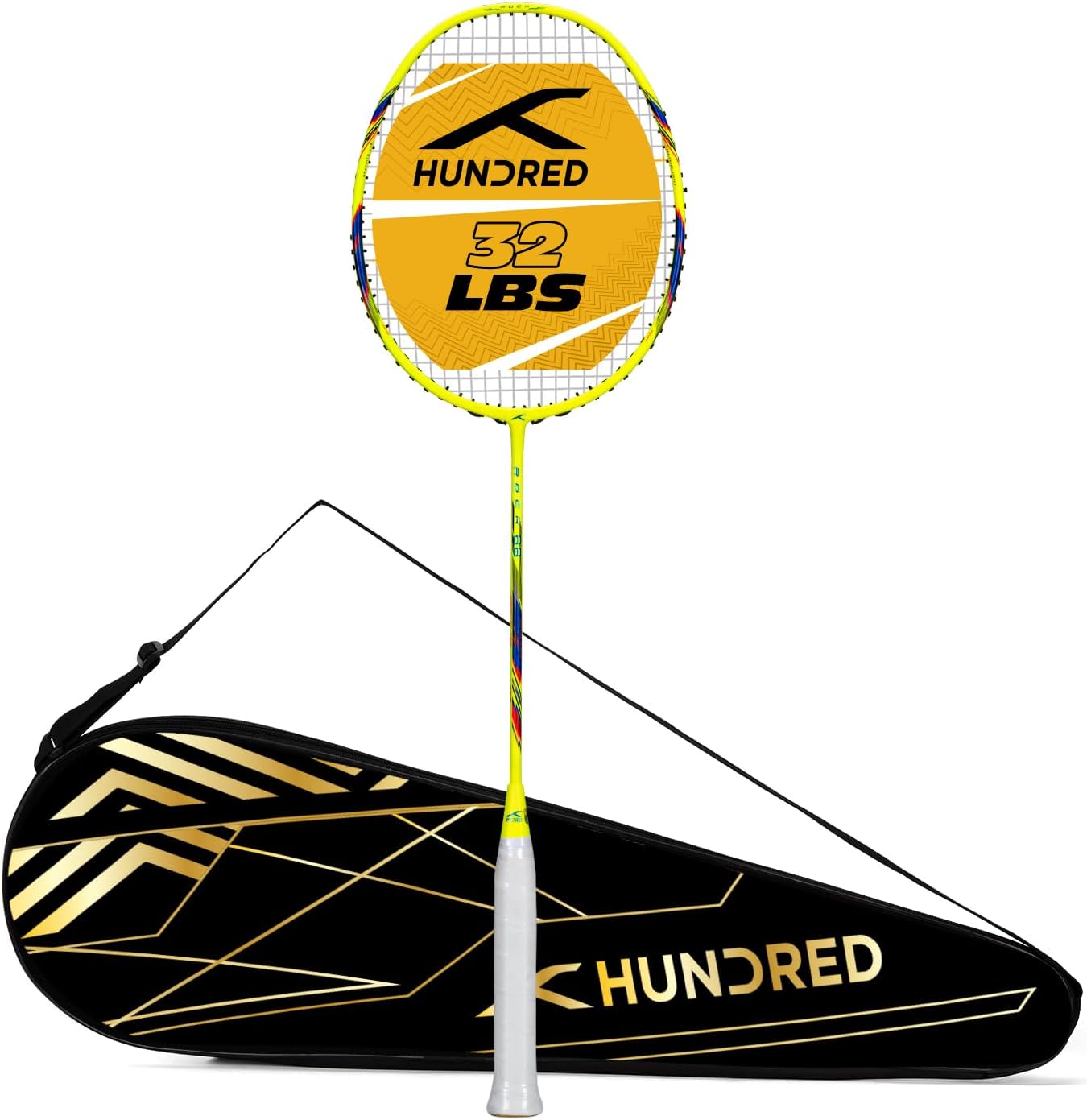 HUNDRED ROCK 88 Carbon Fiber Strung Badminton Racket with Full Racket Cover | For Intermediate Players | 78 grams | Maximum String Tension - 32lbs