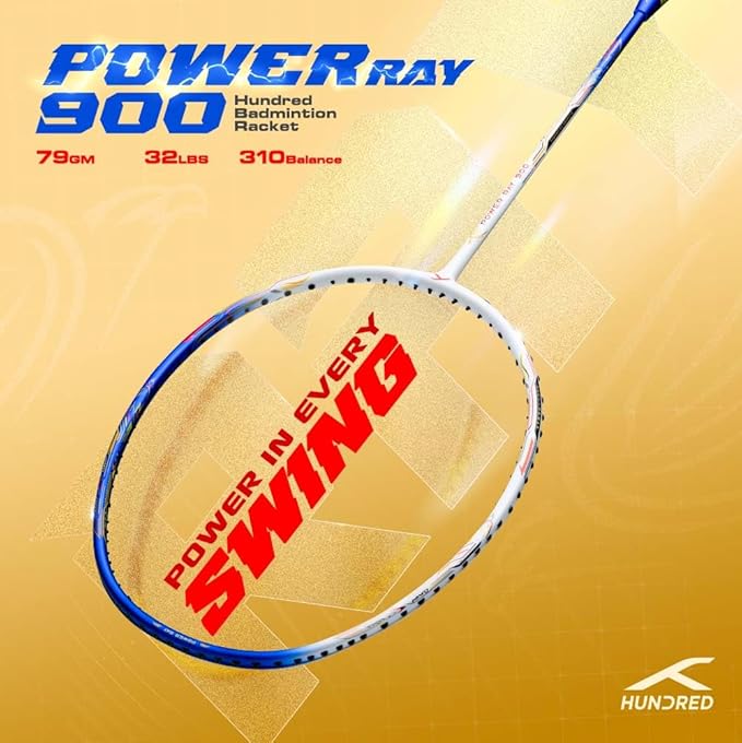 Hundred Power Ray 900 Badmintonschläger mit Vollbezug | 79 Gramm | Maximale Spannung ≤32 lbs