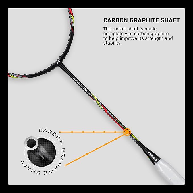 HUNDRED Powertek 2000 PRO Badminton Racket with Full String (Size: Standard, Grip Size: G6) | Stringing | Material: Graphite | For advanced players | Weight: 90 grams | Maximum string tension - 22-24lbs