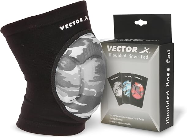 Vector X Camo Kniebandage, einteilig, für Sport, Schmerzlinderung, Kniekompressionsunterstützung, Übung, Laufen, Radfahren, Knieschützer, Kniebandage für Damen und Herren (Schwarz-Grau)