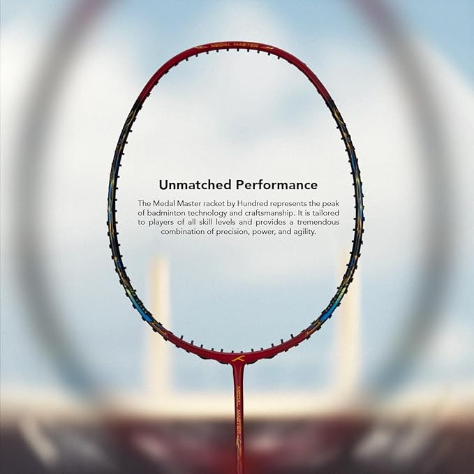 HUNDRED Medal Master Strung Badmintonschläger (Standardgröße) | Unisex | Material: Carbon Fibre | mit kompletter Schlägerhülle
