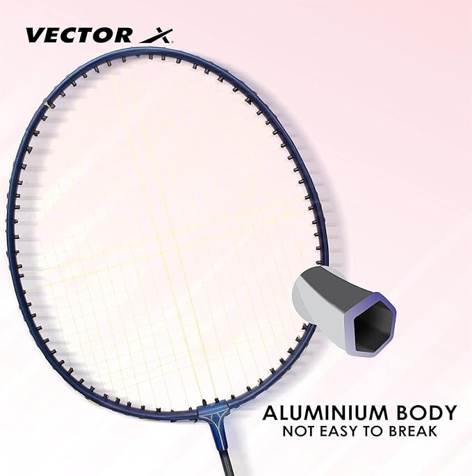 Vector X badminton racket | Color: Multicolour | Size: One size | For men & boys | Material: Aluminium | Set of 2 with 3 nylon shuttlecocks | Outdoor play, backyards | Sports training