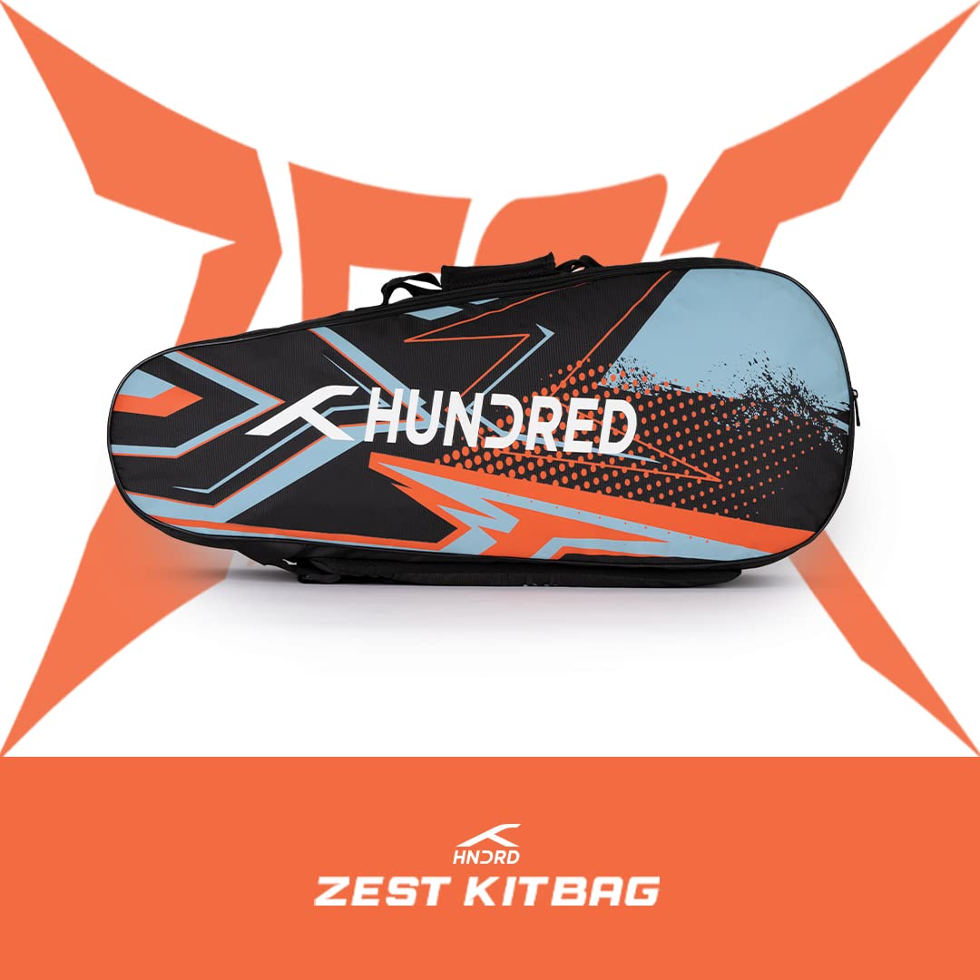 HUNDRED Zest Badminton- und Tennisschläger-Tasche | Material: Polyester | Mehrere Fächer mit Seitentasche | Einfacher Tragegriff | Gepolsterte Rückengurte | Reißverschlusstasche vorne
