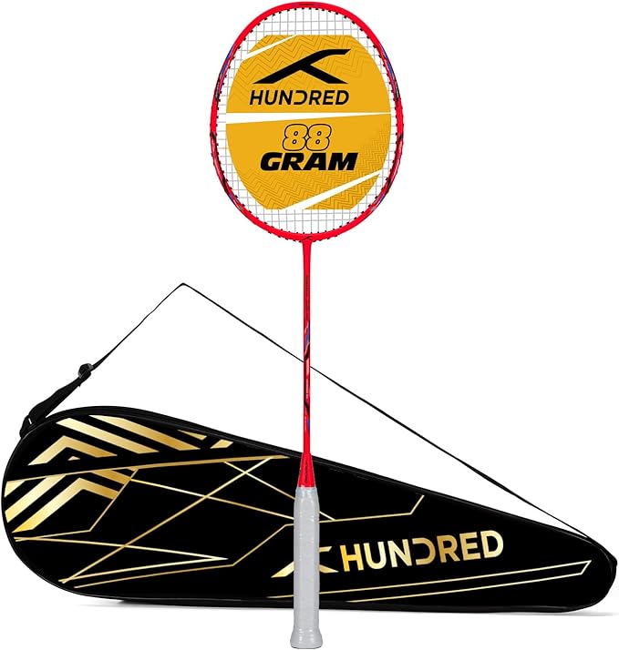 HUNDRED Powertek 2000 PRO Badminton Racket with Full String (Size: Standard, Grip Size: G6) | Stringing | Material: Graphite | For advanced players | Weight: 90 grams | Maximum string tension - 22-24lbs